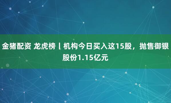 金猪配资 龙虎榜丨机构今日买入这15股，抛售御银股份1.15亿元