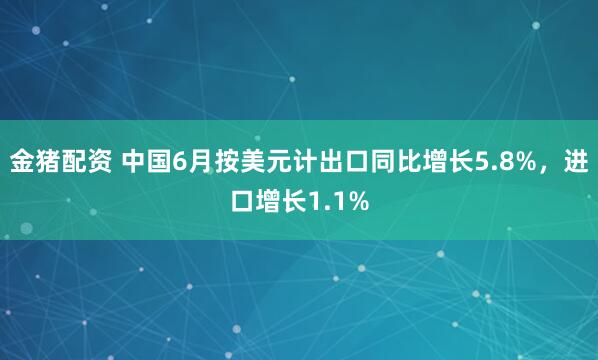 金猪配资 中国6月按美元计出口同比增长5.8%，进口增长1.1%